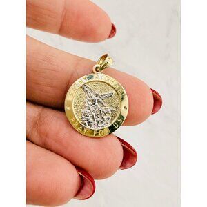 10K Solid Gold Saint Michael Pendant Medallion  Dije medalla San Miguel Arcangel